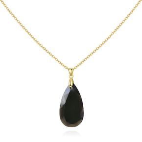 Black Tourmaline Crystal Teardrop Pendant Necklace for Women with Adjustable Length Sterling Silver Chain with Gold Plating