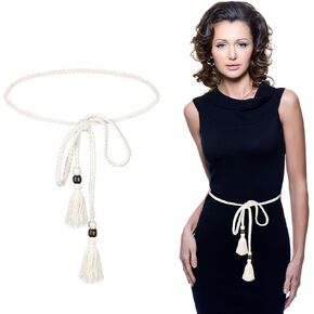 Women's Braided Knotted Waist Belt, Trendy Boho Rope Chain Tie Waistband Decorative Tassel Dress Belt for Women Girls