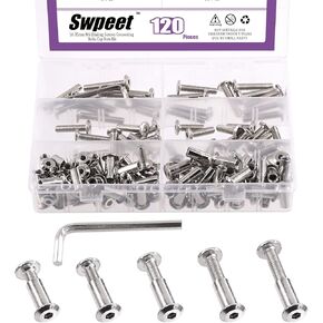 Swpeet 120Pcs M6x16mm/20mm/25mm/30mm/35mm Nickel Plated Sliver Hex Drive Socket Cap Bolts Barrel Nuts Kit with 1Pcs Allen Wrench, Screw Post Fit for Furniture Countsunk Belt Leather Binding Bolts in Kuwait