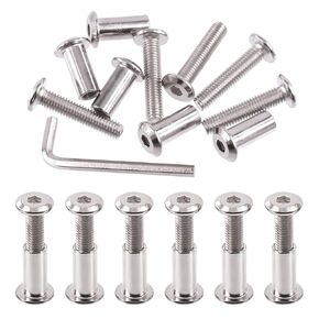 Swpeet 120Pcs M6x16mm/20mm/25mm/30mm/35mm Nickel Plated Sliver Hex Drive Socket Cap Bolts Barrel Nuts Kit with 1Pcs Allen Wrench, Screw Post Fit for Furniture Countsunk Belt Leather Binding Bolts