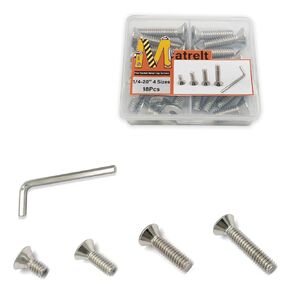 18pcs 1/4-20 4 Sizes Countersunk Head Screws, Flat Socket Head Cap Screws Assortment Kit with Allen Keys, 304 Stainless Steel Flat Head Socket Cap Bolts Flat Countersunk Head Machine Screws
