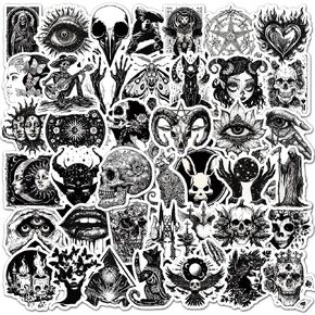 100Pcs Gothic Stickers Pack, Black and White Skull Stickers for Water Bottle Laptop Luggage Skateboard Planner Scrapbooking, Waterproof Vinyl Horror Decals for Teens Adults