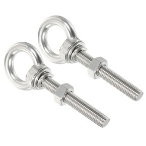 uxcell M10x100 3/8"x4" Stainless Steel Eye Bolts Threaded Screw Eyebolt Shoulder Ring with Nuts Washers for Lifting Hanging, 2 Set