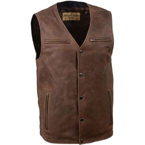 Milwaukee Leather MLM3518 Men's Gambler Snap Front Vintage Crazy Horse Brown Motorcycle Leather Vest