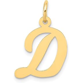 Solid 14k Yellow Gold Medium Script Initial Letter D Alphabet Charm Pendant - 19mm x 13mm