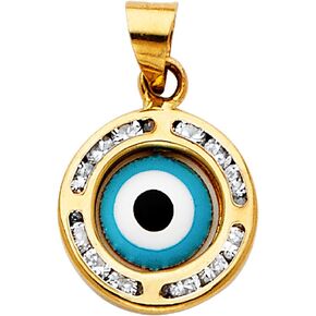 14k REAL Yellow Gold CZ Evil Eye Charm Pendant
