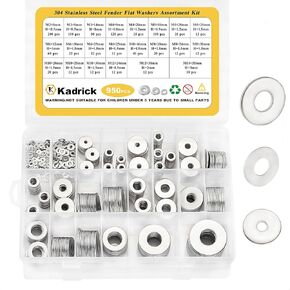 950 Pcs Large Fender Washers and Small Flat Washers Assortment Kit,22 Different Sizes(M2-M14) Metal Washers for Screws/Bolts,Great for Home Handy,304 Stainless Steel