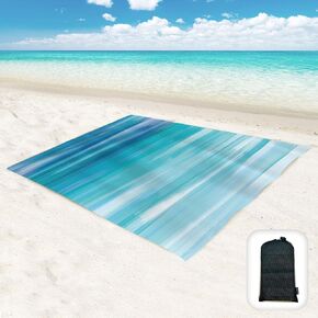 Sand Proof Beach Blanket,Waterproof Sand Free Beach Mat Large 71"x 60" with Corner Pockets,Portable Mesh Bag for Beach Festival,Picnic,Travel and Outdoor Camping,Watercolor Blue and Teal
