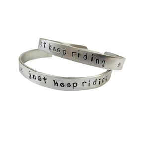 Just Keep Riding - Handstamped Quote Bracelet, equestrian, horse or bicycle riders or motorcycle rider bracelet