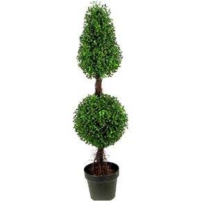 36 Inch Artificial Topiary Plant Tree 2 Ball-Shape Faux Boxwood Topiaries with Planters for Home Decor Office Indoor and Outdoor Green with Green Pot, GTR4634-NATURAL, Set of 2