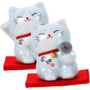 2pcs Lucky Cat Ornament Miniature Dolls Ceramic Decor Car Decorations Feng Shui Lucky Cat Good Luck Kitten Statue Ceramic Lucky Cat Small Cat Figurine Lovely Fortune Cat Sky-Blue
