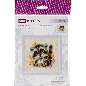 RIOLIS - Little Raccoon 1754, Cross Stitch Kits 5,12" x5,12, Cross Stitch Kits for Beginners & Advanced, Crossstitching Kits Adult, Counted Stitching Kits, Embroidery Kit