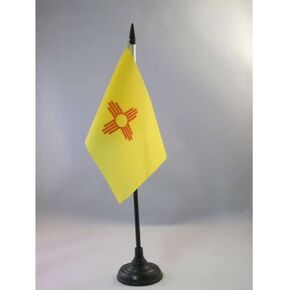 AZ FLAG New Mexico Table Flag 4'' x 6'' - US State of Nouveau-Mexique Desk Flag 15 x 10 cm - Black Plastic Stick and Base