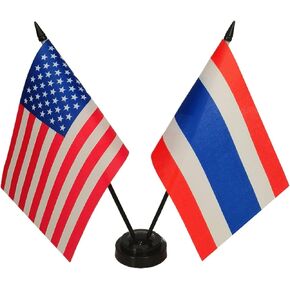 US American & Thailand Friendship Table Flag, Flags For Room Display, American Thailand Desk Flag, American, Thailand Twin Desk Flag Set-Miniature American & Thailand Combination Flag