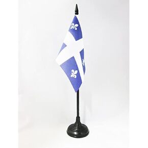AZ FLAG Quebec Table Flag 4'' x 6'' - Canada - Canadian Region of Quebec Desk Flag 15 x 10 cm - Black Plastic Stick and Base
