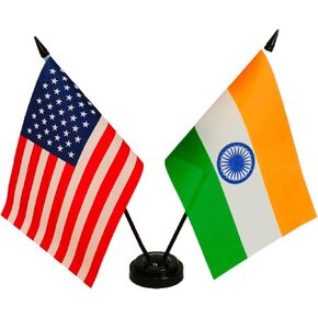 American India Table Flag, US American and India Friendship Desk Flag, Indian Flags For Room Display, American & India Twin Desk Flag Set-Miniature American & India Combination Flag