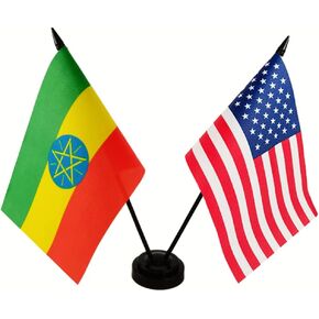 US American & Ethiopia Friendship Table Flag, American & Ethiopian Desk Flag, Flags for Room Display,American & Ethiopia Desk Flag Set-Miniature American & Ethiopia Combination Flag