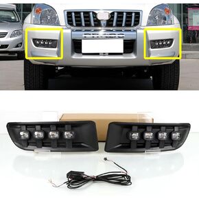 Car LED Fog Light Compatible with Toyota Prado 120 Land cruiser FJ120 LC120 2003-2009 12V LED Daylights Yellow Turn Signal DRL Auto Daytime Running Lights Bumper Light Accessories