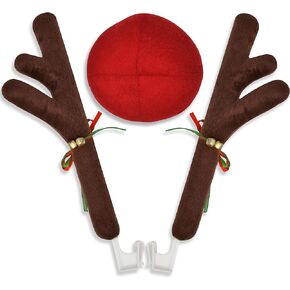 EcoNour Car Reindeer Antlers for Christmas | X-mas Car Decoration Kit with Reindeer Antler, Jingle Bells & Nose | Rudolph Car Kit as Christmas Car Setup and Holiday Accessories Decoration