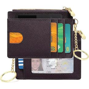 Small Pocket Wallet Slim RFID Blocking Card Holder Keychian Zipper Coin Purse Mini Cash & Coin & Cards Case for Women Men (White)