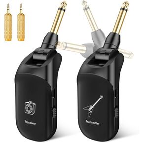 نظام جيتار لاسلكي يدعم 4 قنوات مستقبل إرسال لاسلكي UFH قابل لإعادة الشحن للجيتار الكهربائي ولوحة مفاتيح الكمان والستيريو والأحادية 6.35 مم و3.5 مم 2 في 1، أسود in Kuwait