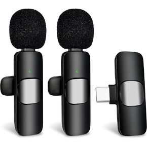 Wireless Lavalier Microphone for iPhone 15, Android, Mini Microphone with USB-C, 2 Mics Noise Reduction for YouTube, TikTok, Video Recording, Vlog, no Need App/Bluetooth