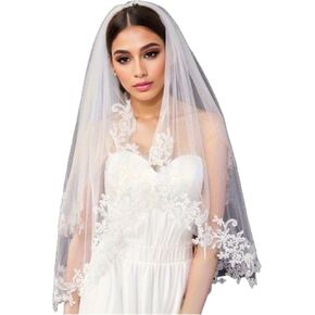 two ties 2T Lace Veil wedding bridal woman short veil soft tulle veil with metal comb