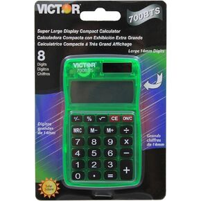 Victor 700BTS 8-Digit Pocket Calculator in Assorted Bright Colors, Battery and Solar Hybrid Powered LCD Display, Great for Students and Kids, Color Varies (Red, Green, Blue)