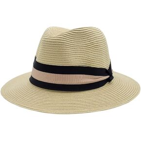 فيدورا من قش جنيف للنساء مع شريط بلونين، أسمر/أسود، مقاس واحد in Kuwait