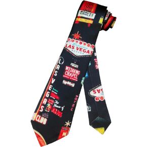 Mens Las Vegas Signs and Main Strip Gambling Casino Card Table Games Skinny Necktie - Black - Neck Tie