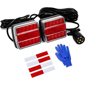 2PCS 16LED Magnetic Trailer Tail Light Kit W/Reflex 12V Waterproof Running Brake Turn Light Adsorbed Magnet LED Lights with 16ft Cable 7-Pin Plug for Towing and Trailer, DOT Certificated
