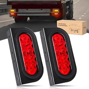 GOOACC 6Inch Oval Trailer Tail Light 2PCS 10LED Red Stop Brake Turn Signals Lights w/Surface Mount Grommets Plugs Mounting Brackets IP67 Waterproof for Trailer Truck RV Tractor, 2 Years Warranty