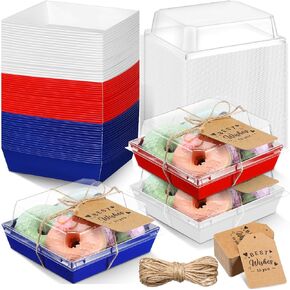 Patriotic Charcuterie Boxes with Clear Lids Hemp Rope and Cards Independence Day Mini Bakery Food Containers Sandwich Boxes for Memorial Day Cookie Dessert Sushi Salad Pastry(60 Pcs)