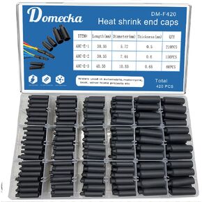 420PCS Waterproof Heat Shrink End Caps Tubing, Wire Shrink Wrap Tubing, Electrical Wire Cable Wrap Marine Grade Sealed Heat Shrinkable Tubing, Adhesive Lined Tube Seal Heat-shrinkable Cap