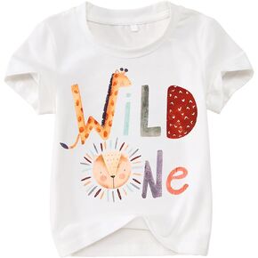 قميص عيد ميلاد Wild One 1st للأطفال الأولاد والبنات تي شيرت بعمر سنة واحدة ملابس حفلات B-Day تي شيرت لطيف بأكمام قصيرة