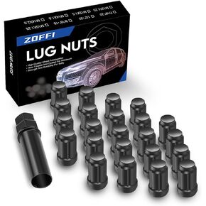 ZOFFI 1/2-20 Lug Nuts 23pcs - Compatible with 1987-2018 Jeep Wrangler JK, 2002-2012 Jeep Liberty, 1993-2010 Jeep Grand Cherokee Aftermarket Wheel - Black Closed End Solid Spline Lug Nuts