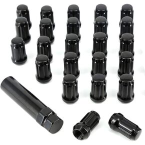 M12x1.5 Lug Nuts,Wheel Accessories Parts Set of 24 12x1.5 Thread Lug Nut 1.38" Tall Spline Cone Seat Black Lug Nut with 1 Socket Key for Toyota 4Runner Tacoma Tundra Most 6 Lug 4 Lug Wheels