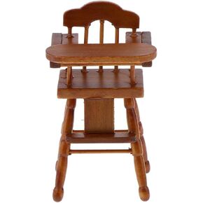 1/12 Dollhouse Chair Mini Chair Model Infant High Chair Wooden Armchair with Foldable Tray, Best Gift for Kids Girls - Wooden