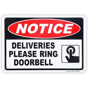 Deliveries Please Ring Doorbell Sign, 10"x 7" .04" Aluminum Reflective Sign Rust Free Aluminum-UV Protected and Weatherproof