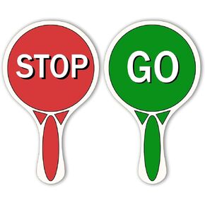 Stop and Go Sign Traffic with Handle - Double Sided Waterproof Crossing Guard Stop Sign for Kids Red Green Light Sign for Traffic & Street Safety, 11.8 x 7.1 Inches