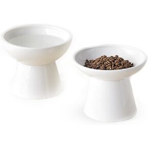 Raised Cat Food Bowl, Elevated Water Bowls 6.25 inch Ceramic Raised Cat Food Bowls Whisker Friendly for Indoor Cats, Lead & Cadmium Free, Dishwasher