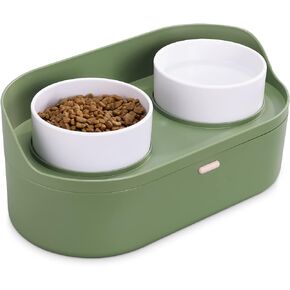 Navaris Raised Dog Food Bowls with Stand - Elevated Pet Bowl Feeding Station for Large, Medium, and Small Dogs - High 2 Bowl Feeder with Storage & Splash-Proof Feature - Navy Blue