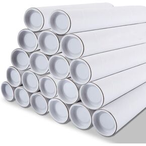 20 PCS 2 x 12 Inch Kraft Mailing Tubes with Caps, Mailers Poster Shipping Tubes, Cardboard Mailing Tubes for Shipping, Storing, Mailing, Blueprints, Posters - White