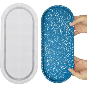Wehous Large Resin Tray Mold, 13inch Oval Rolling Tray Molds, Big Silicone Tray Molds with Edges, Silicone Molds for Epoxy Resin, Jewelry Holder Container Plates for Resin Concrete Craft Home Decor