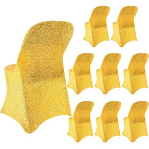 Kinlop 10 Pcs Gold Spandex Stretch Chair Cover, Gold Stretch Chair Slipcovers Fitted Removable Folding Chair Cover Protector for Dining Wedding Home Banquet Party Decor Supplies (Bright Gold)