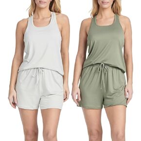 Real Essentials 4 Piece: Women's Super-Soft Tank Top and Short Pajama Set - Loungewear Sleepwear (Available in Plus Size)