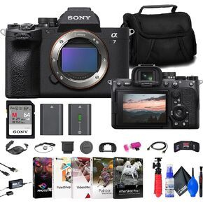 Sony a7 IV Mirrorless Camera (ILCE-7M4/B) + 64GB Card + Bag + NP-FZ100 Compatible Battery + Card Reader + Corel Photo Software + Flex Tripod + Hand Strap + Memory Wallet + Cap Keeper + More (Renewed)