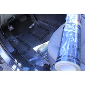 Advanced Tek Adhesive. Sticks to More Vehicle Carpets. Qty:114 mats. ArmorDillo 'Dealer Must Remove' 4 mil Auto Adhesive Floor Mats Protective Plastic Film 100% USA 24" x200' Perfed Every 21"
