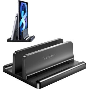 Vaydeer Vertical Laptop Stand Holder Plastic Adjustable Desktop Notebook Dock Space-Saving 3 in 1 for All MacBook Pro Air, Mac, HP, Dell, Microsoft Surface, Lenovo, up to 17.3 inches (Black)