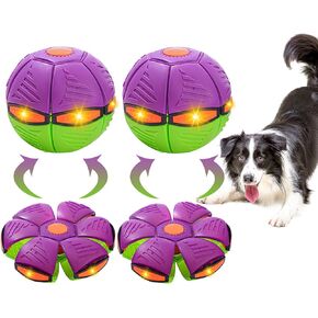 2 Pack Two-Toned Pet Toy Flying Saucer Ball Dog Balls, Dog Flying Disc Toy, Flying Saucer Ball Dog Toy Outdoor Sports, Medium Large Dogs Toy Ball (3 Lights)
